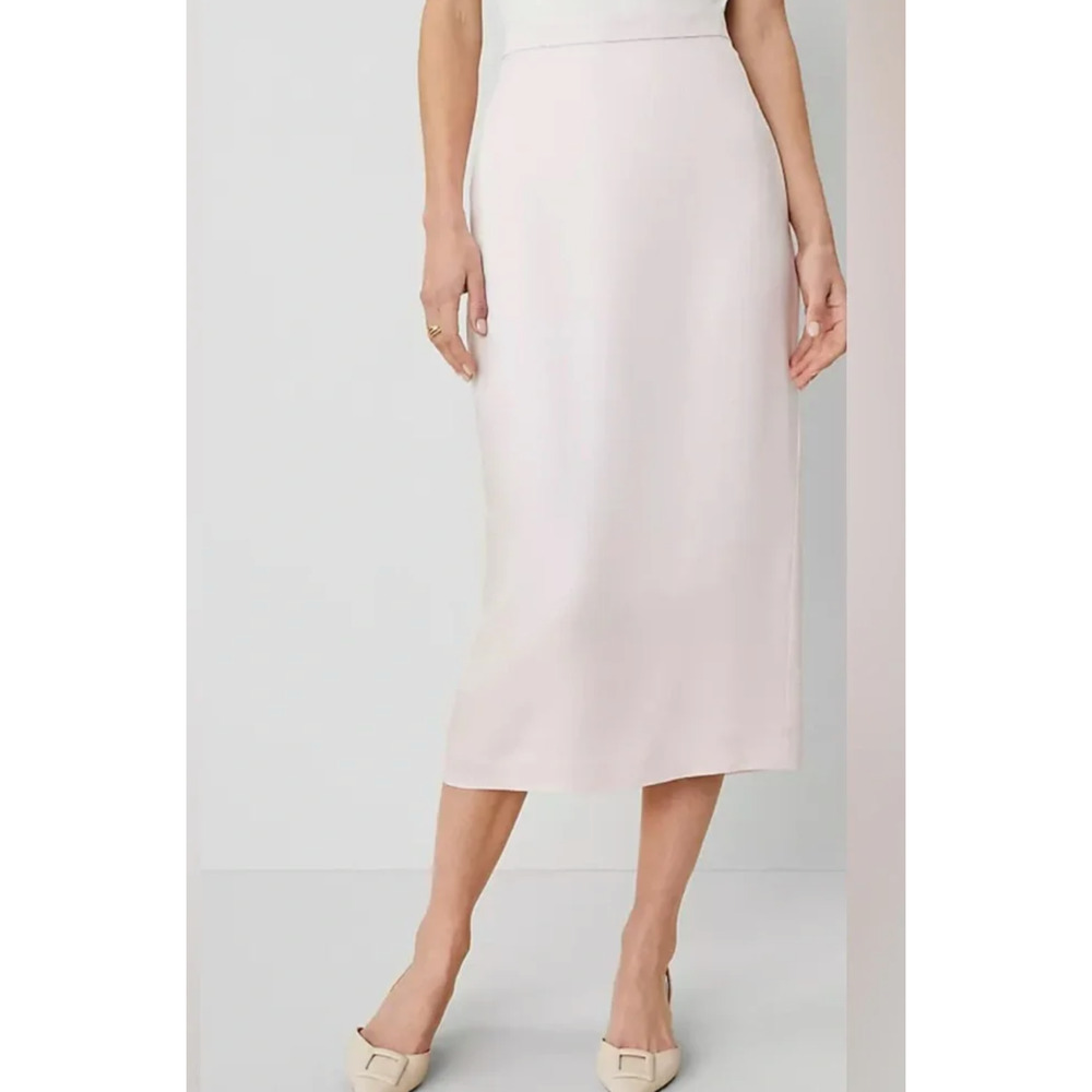 NWT ANN TAYLOR PALE PEONY PINK SATEEN COLUMN MIDI SKIRT SZ 10